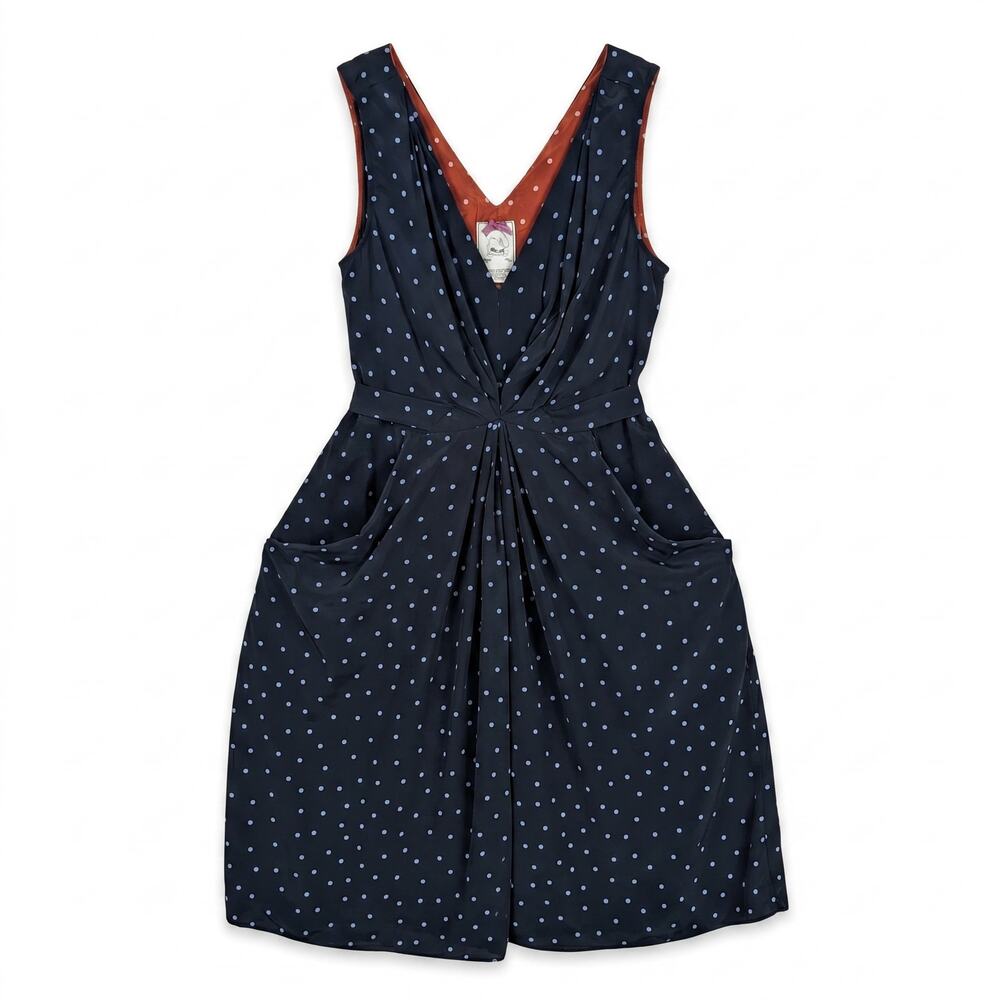 100% Silk  Polka Dot Deep V Dress with Pockets
